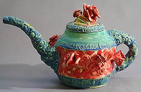 Clay Teapot with Red Roses, Copyright 2007, Stephanie Taylor -- Click to Expand...