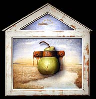 White Horse in Landscape Behind Pear, Copyright 1998, Myron Stephens -- Click to Expand...